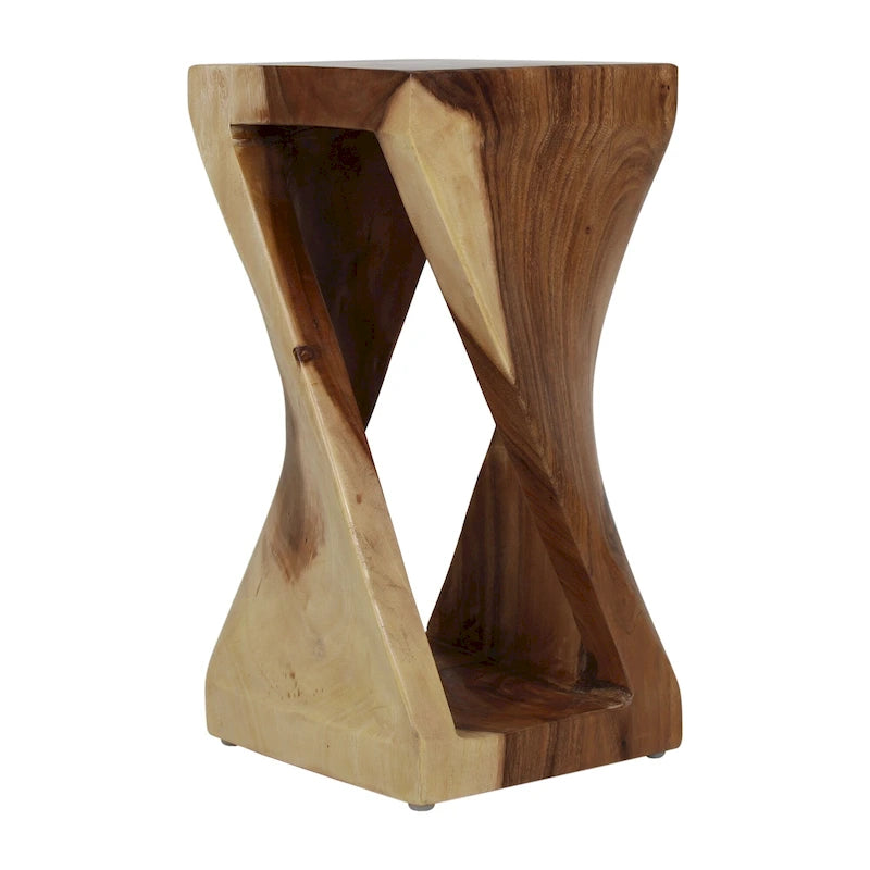 Natural Wood Sculpted End Table