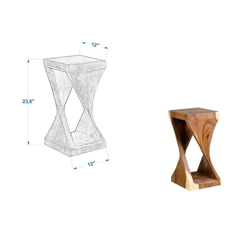 Natural Wood Sculpted End Table