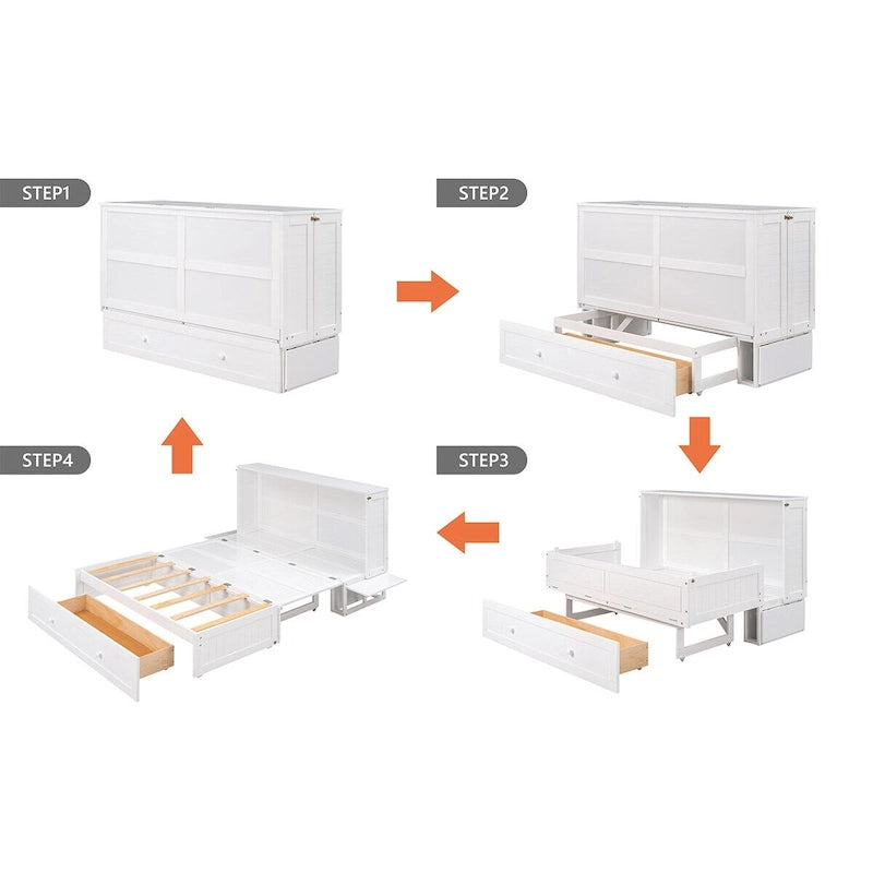 Lit escamotable Queen Mobile avec tiroir, petites étagères de chaque côté