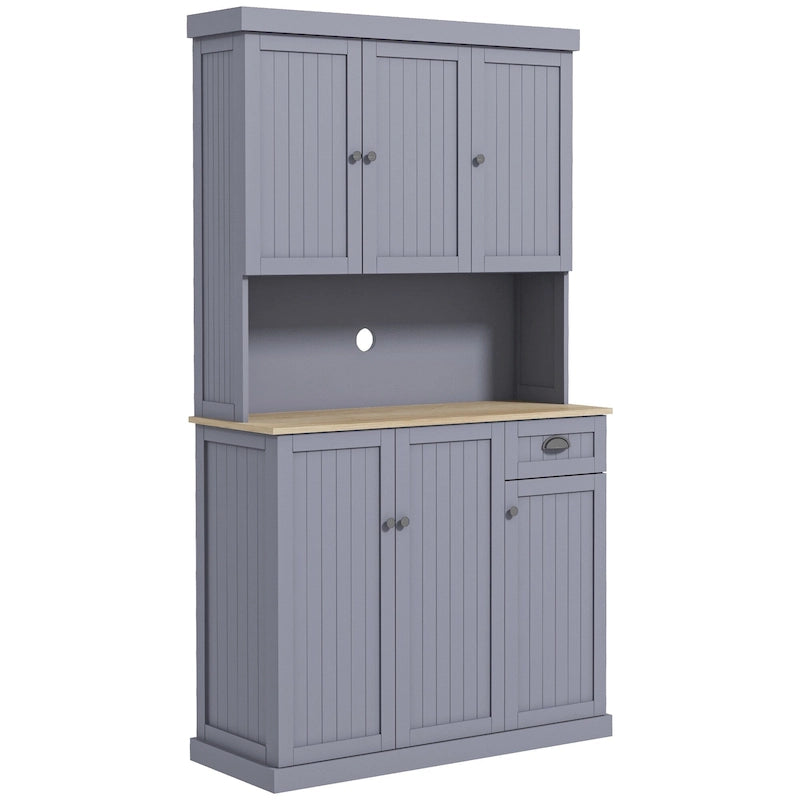 71 Inch Buffet with Hutch, Farmhouse Kitchen Pantry Storage Cabinet with Microwave Oven Countertop, Drawer