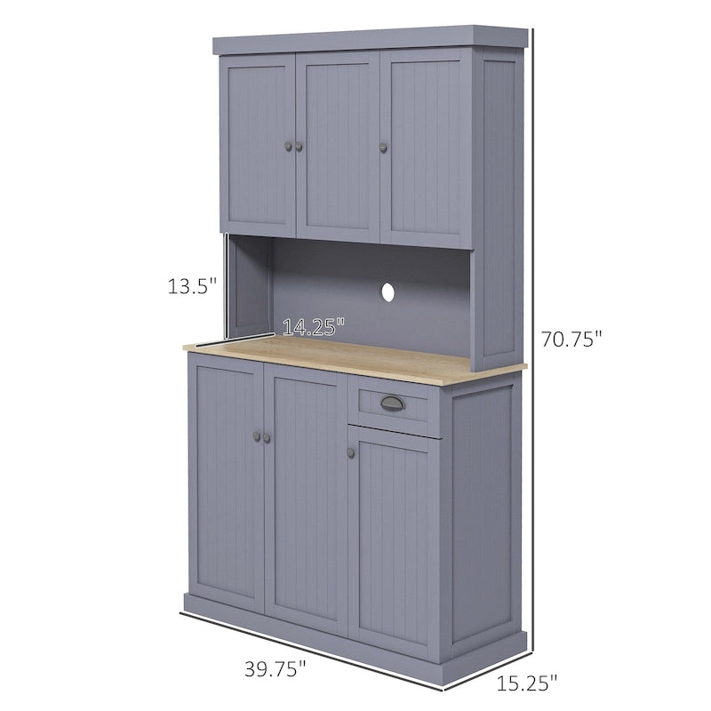 71 Inch Buffet with Hutch, Farmhouse Kitchen Pantry Storage Cabinet with Microwave Oven Countertop, Drawer