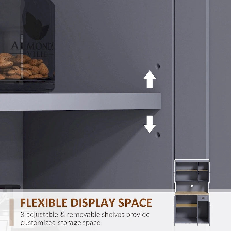 71 Inch Buffet with Hutch, Farmhouse Kitchen Pantry Storage Cabinet with Microwave Oven Countertop, Drawer