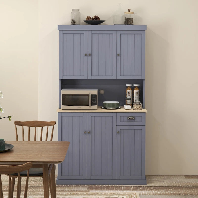 71 Inch Buffet with Hutch, Farmhouse Kitchen Pantry Storage Cabinet with Microwave Oven Countertop, Drawer