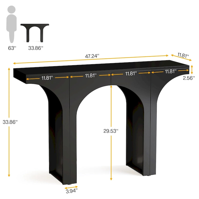47 Inches Console Table, Black Sofa Table Behind Couch, Vintage Modern Entryway Hallway Table