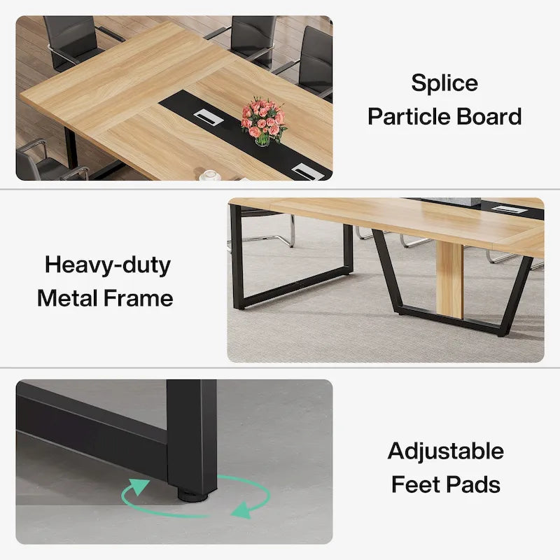 8FT Conference Table, Large Meeting Table for 10 People, Easy Assembly