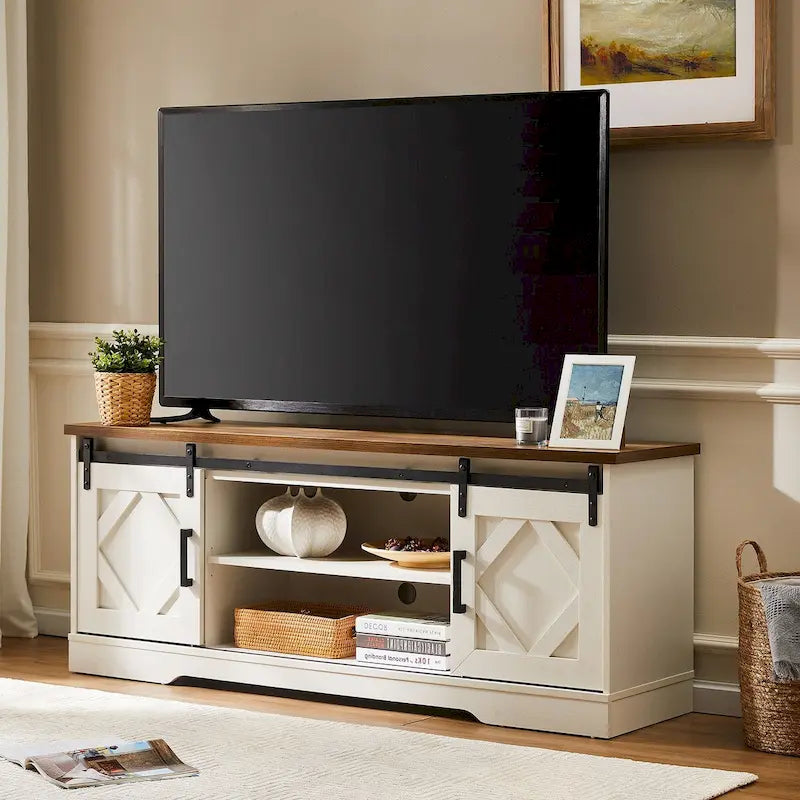 Farmhouse Sliding Barn Door Wood TV Stand / Storage Cabinet