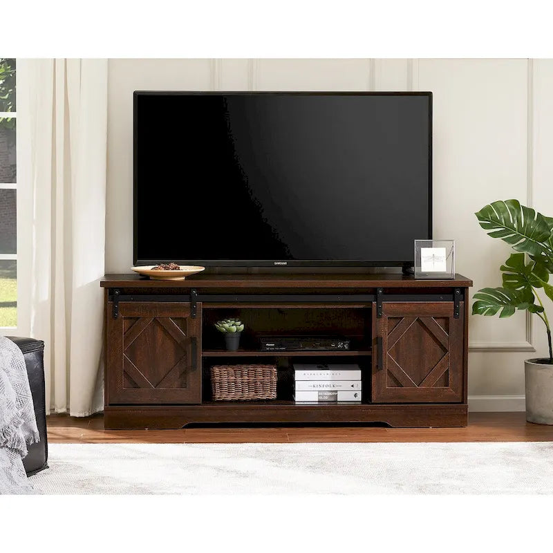 Farmhouse Sliding Barn Door Wood TV Stand / Storage Cabinet