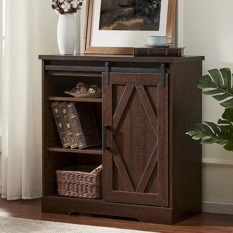Farmhouse Sliding Barn Door Wood TV Stand / Storage Cabinet