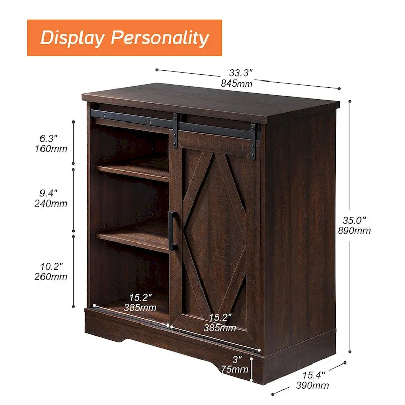 Farmhouse Sliding Barn Door Wood TV Stand / Storage Cabinet