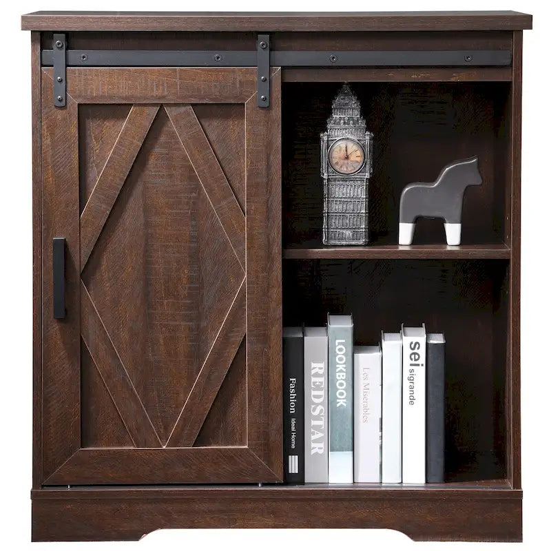 Farmhouse Sliding Barn Door Wood TV Stand / Storage Cabinet