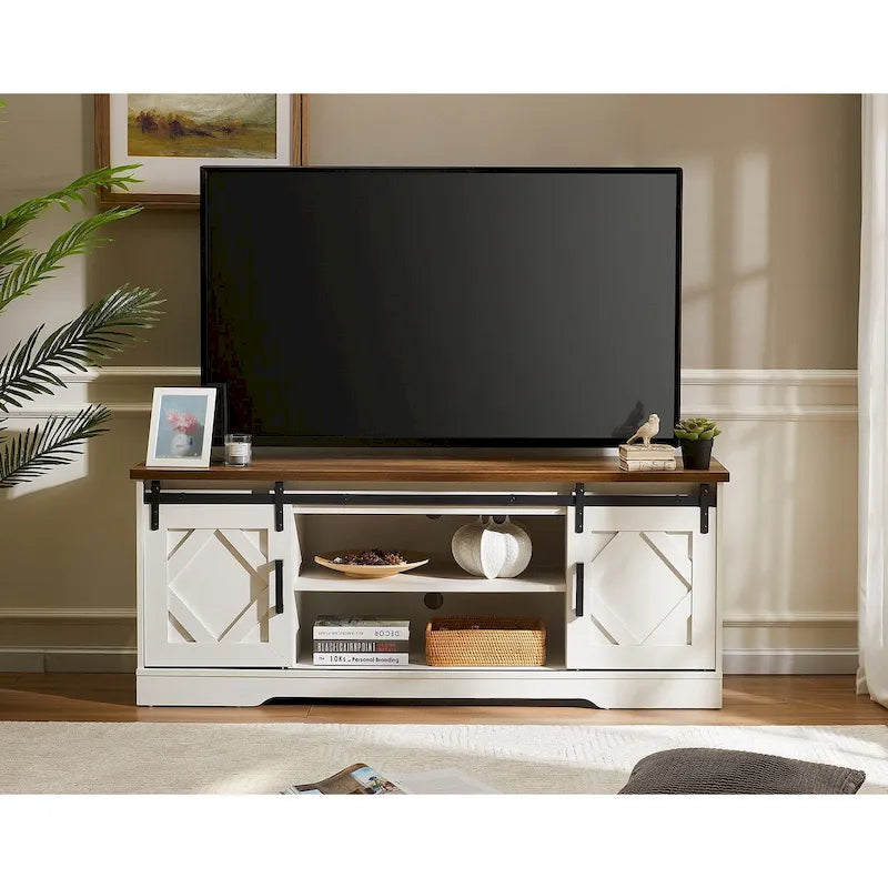 Farmhouse Sliding Barn Door Wood TV Stand / Storage Cabinet