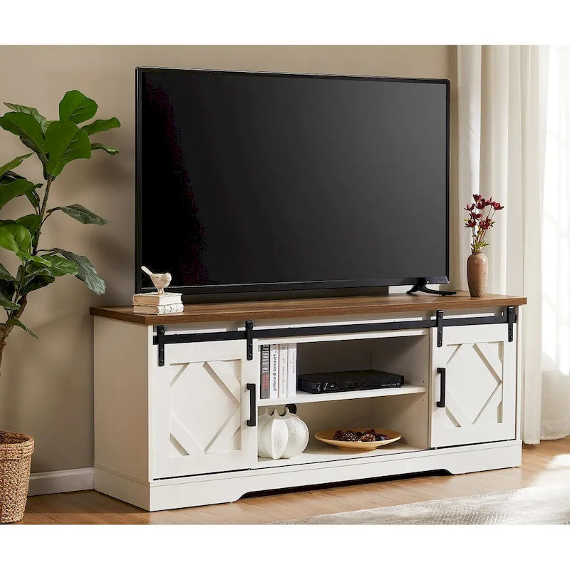 Farmhouse Sliding Barn Door Wood TV Stand / Storage Cabinet