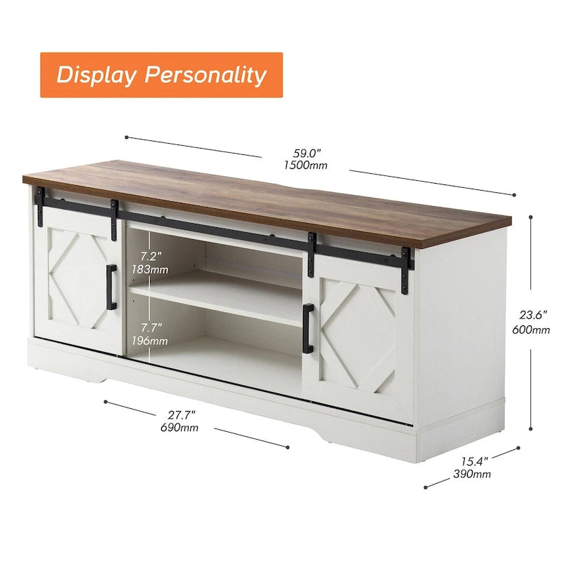 Farmhouse Sliding Barn Door Wood TV Stand / Storage Cabinet