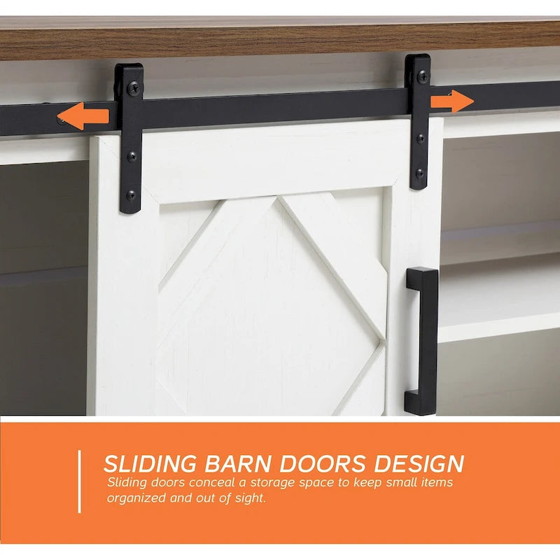 Farmhouse Sliding Barn Door Wood TV Stand / Storage Cabinet