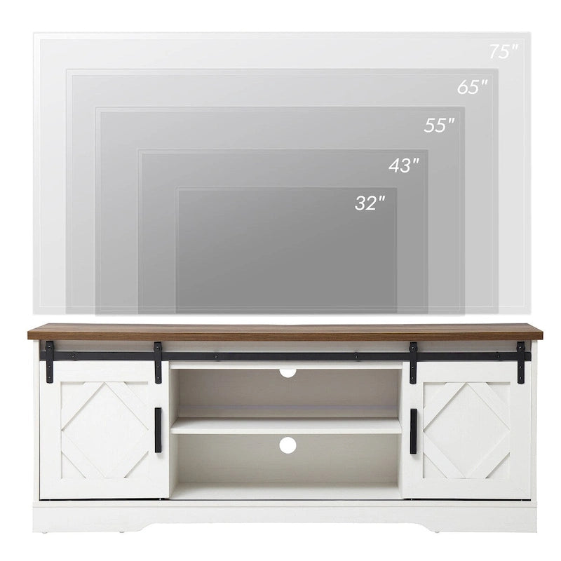 Farmhouse Sliding Barn Door Wood TV Stand / Storage Cabinet