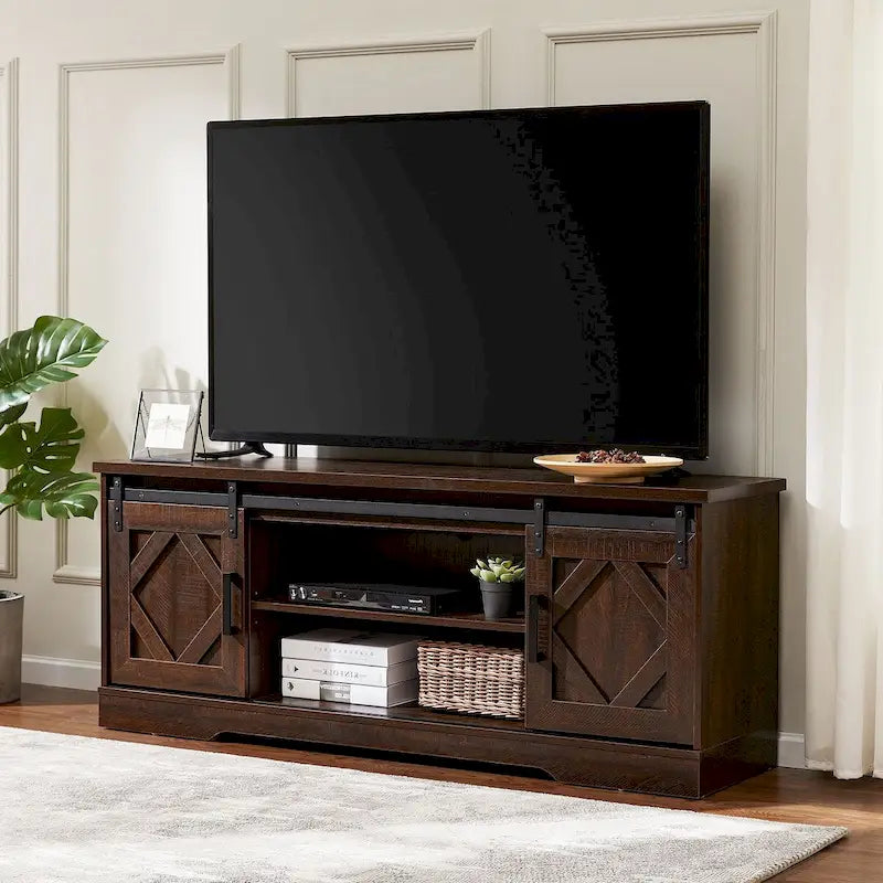 Farmhouse Sliding Barn Door Wood TV Stand / Storage Cabinet