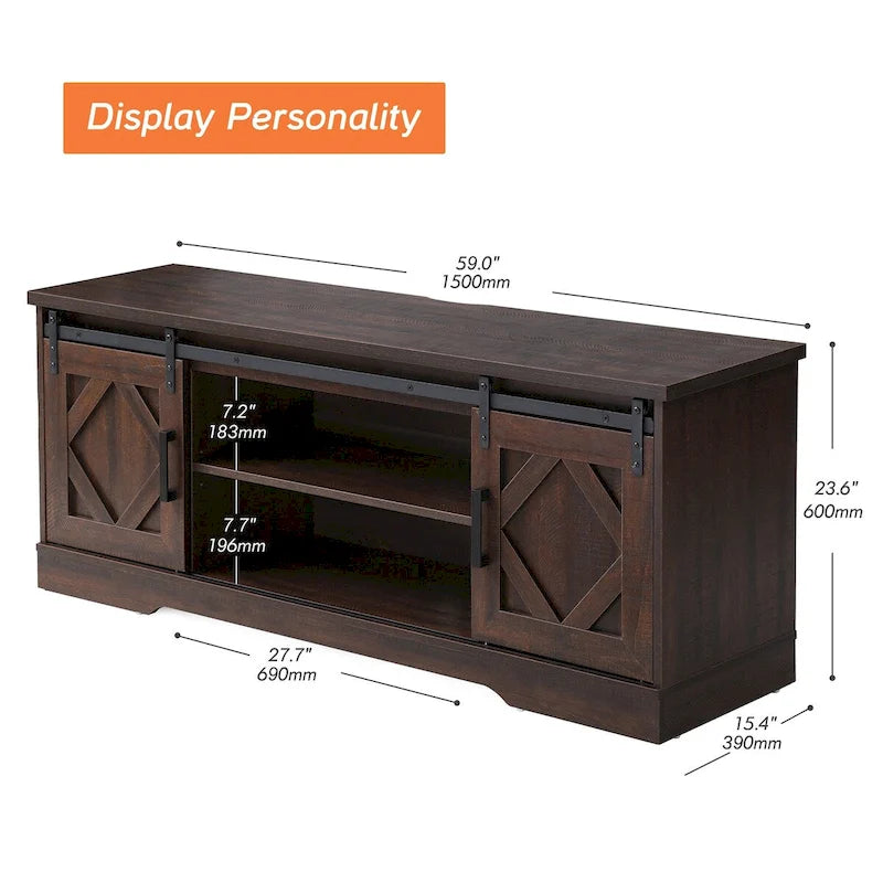 Farmhouse Sliding Barn Door Wood TV Stand / Storage Cabinet