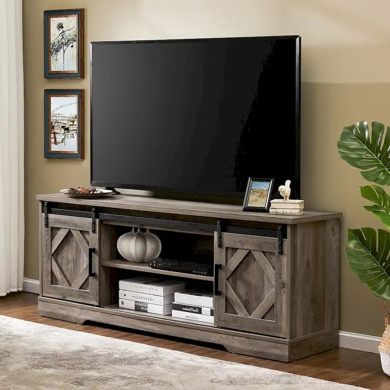 Farmhouse Sliding Barn Door Wood TV Stand / Storage Cabinet