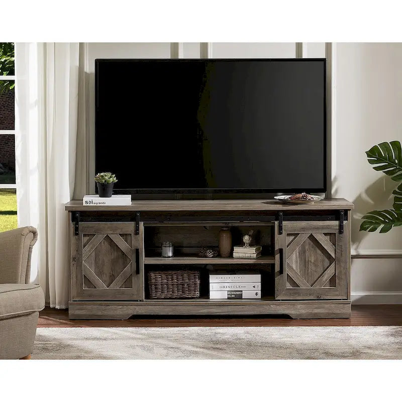 Farmhouse Sliding Barn Door Wood TV Stand / Storage Cabinet
