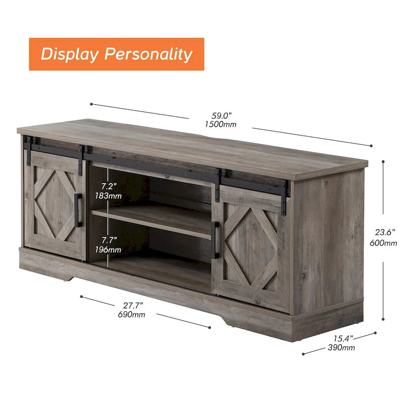 Farmhouse Sliding Barn Door Wood TV Stand / Storage Cabinet
