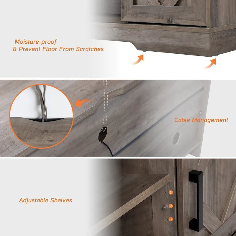 Farmhouse Sliding Barn Door Wood TV Stand / Storage Cabinet