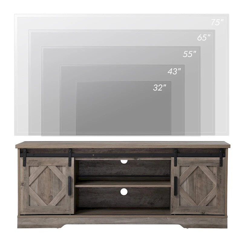 Farmhouse Sliding Barn Door Wood TV Stand / Storage Cabinet