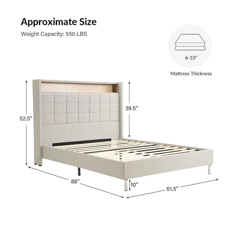 Modern 61.5 Geometric Pattern Bed with Storage Headboard and Warm Night Light