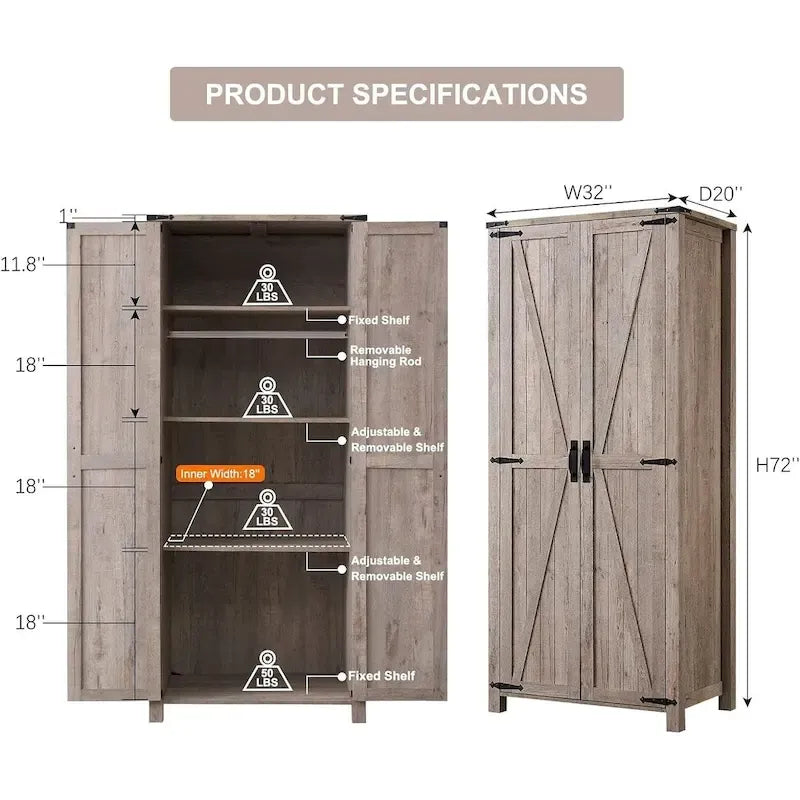 Farmhouse Storage Cabinet, Armoire, Rustic Pantry, Versatile Storage
