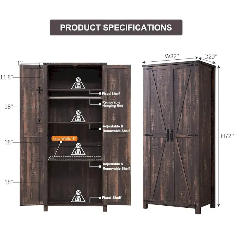 Farmhouse Storage Cabinet, Armoire, Rustic Pantry, Versatile Storage