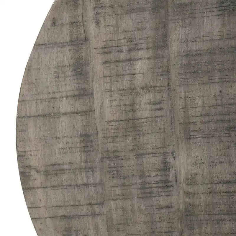36 Inch Round Coffee Table, Handcrafted Drum Shape, Mango Wood with Olive Gray Finish