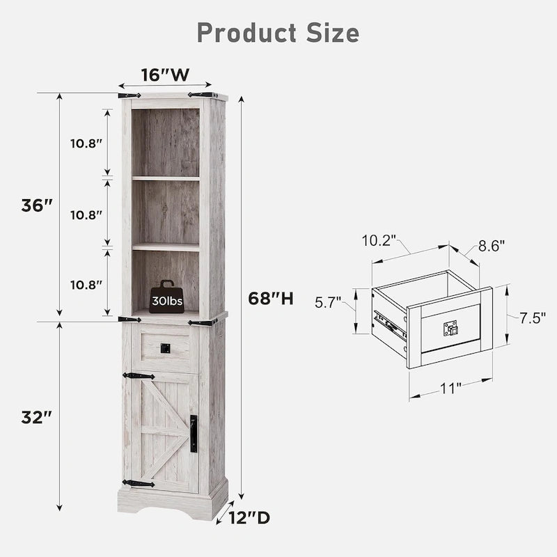 Farmhouse Bathroom Storage Cabinet, Storage Cabinet, Tall Linen Tower