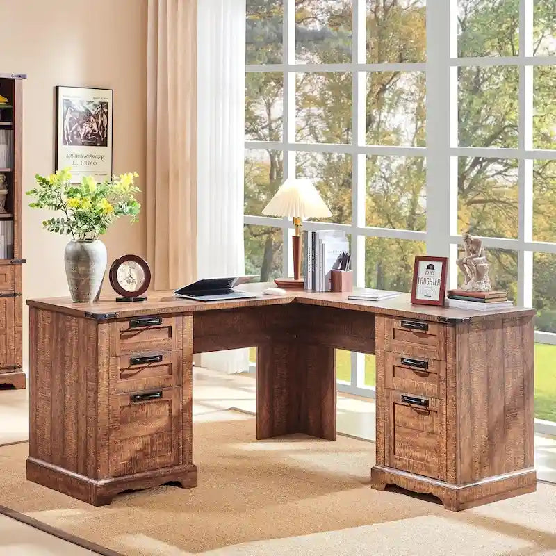 60 Farmhouse L Shaped Executive Desk, Wood Corner Desk, Computer Desk