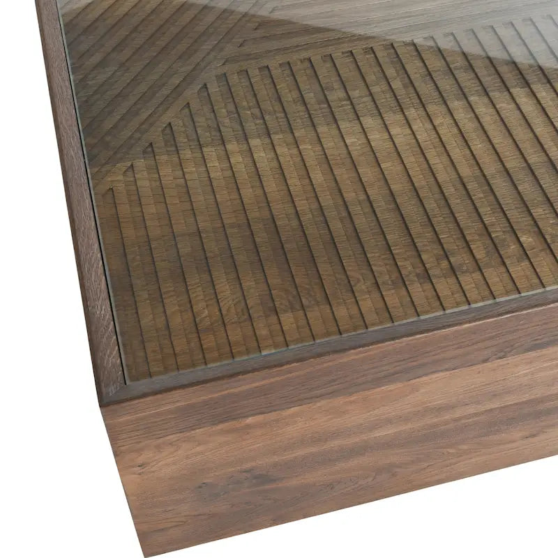 49 Inch Glass and Wood Coffee Table