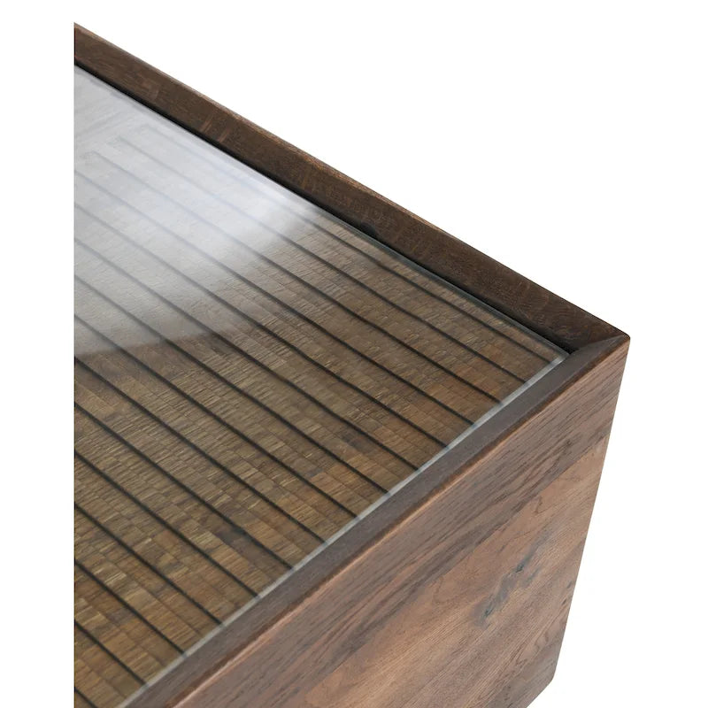 49 Inch Glass and Wood Coffee Table