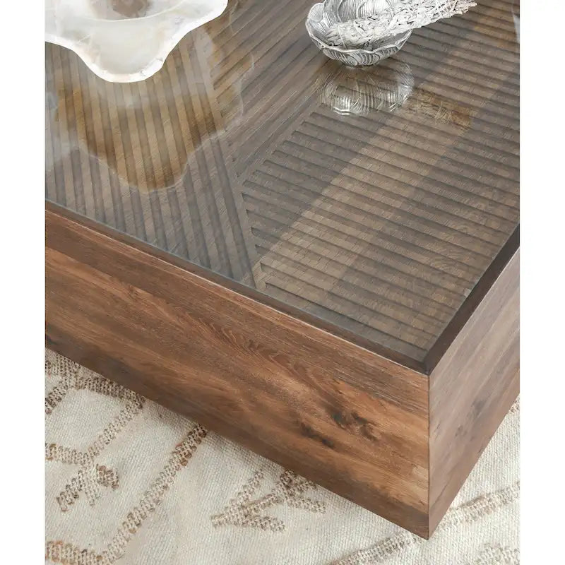 49 Inch Glass and Wood Coffee Table